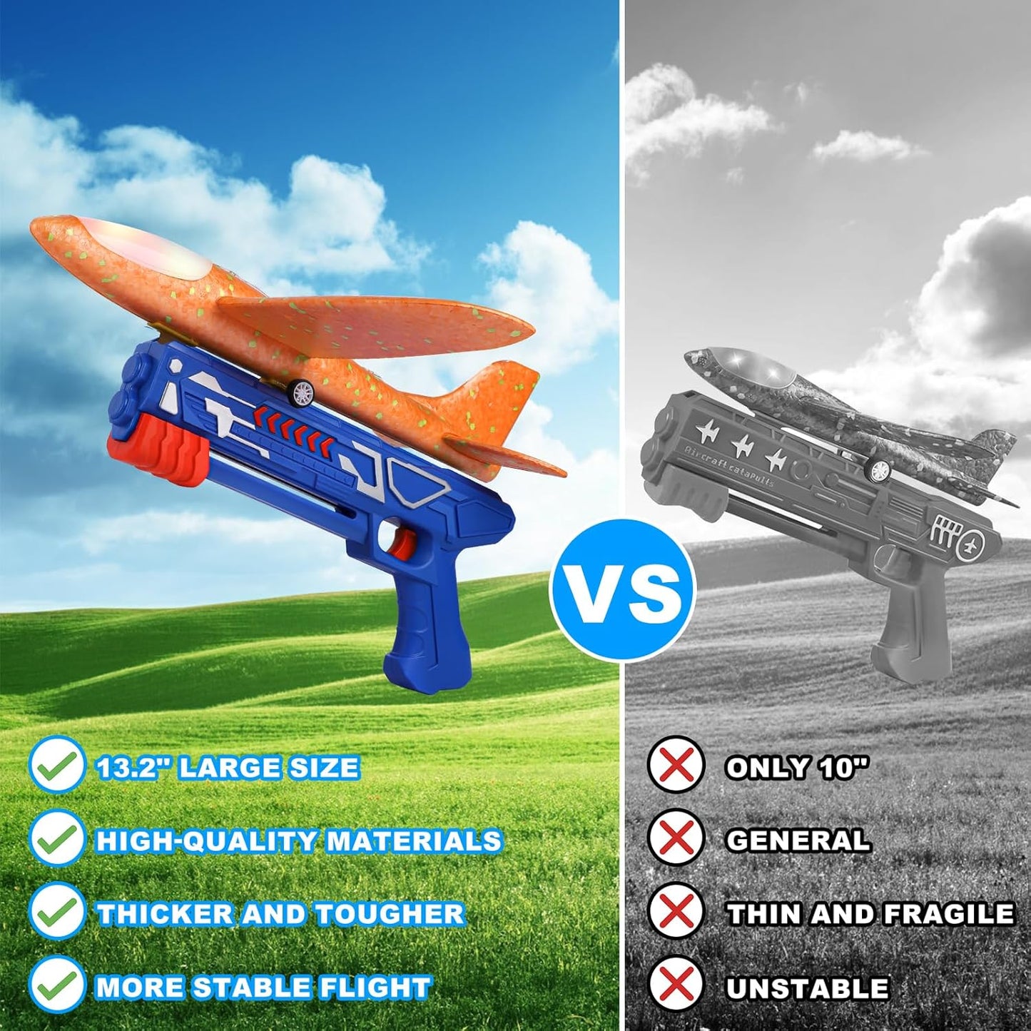 3 Pack Airplane Launcher Toys, 13.2'' LED Foam Glider Catapult Plane Toy for Boys, 2 Flight Modes Outdoor Flying Toys Birthday Gifts for Boys Girls