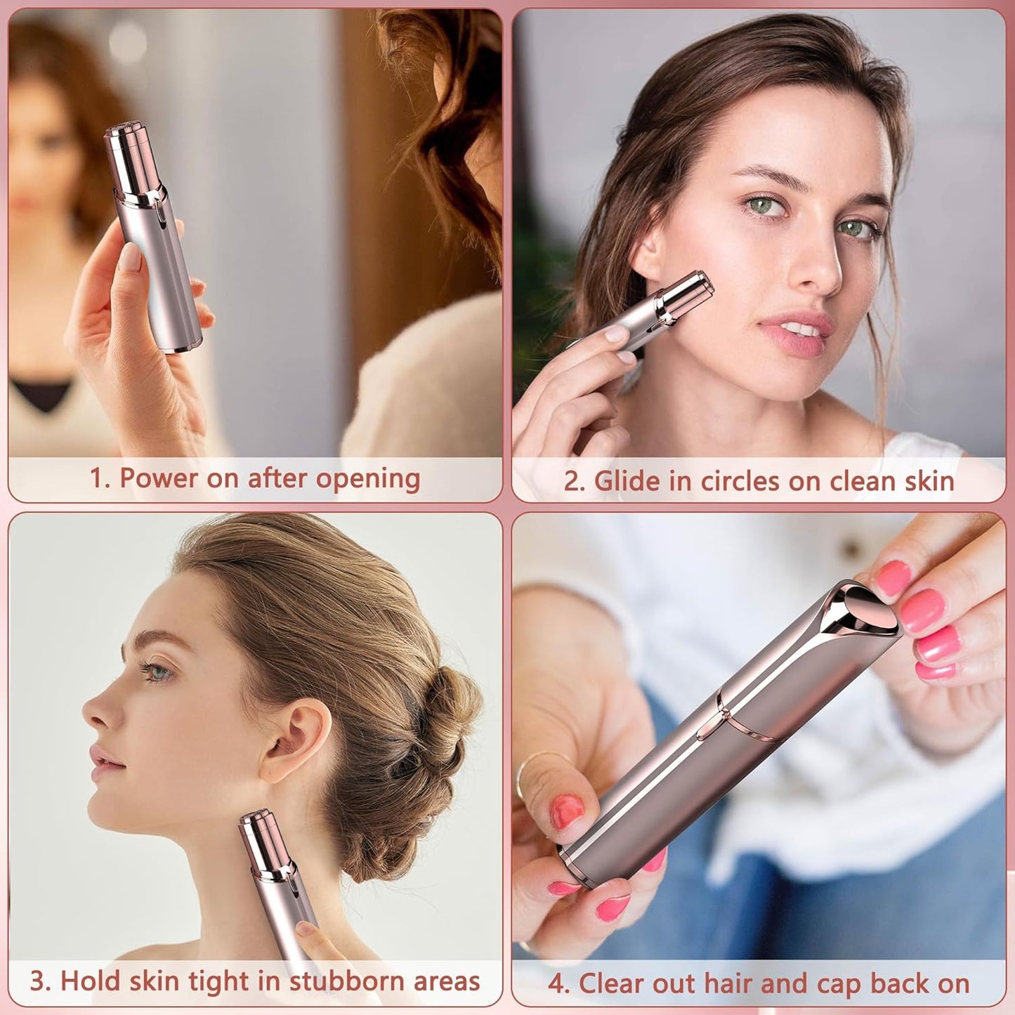 Facial Hair Remover for Women - Painless Face Shaver - Electric Hair Removal Device for Face Lips Peach Fuzz with Light